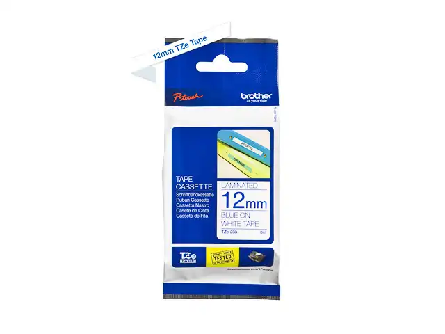 BROTHER P-Touch Ruban bleue sur blanc Laminat 12mm x 8m pour P-Touch TZE233 | TZE-233 12996 chez Alfa print