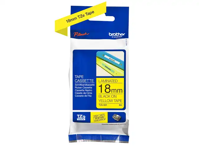 BROTHER P-Touch Ruban  noire sur jaune Laminat 18mm x 8m TZ-641 | TZE-641 2190 chez Alfa print