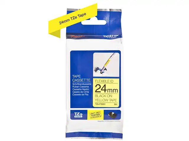 BROTHER P-Touch Ruban noire sur jaune Laminat 24mm x 8m pour Brother P-Touch TZ 3.5-24mm/HSE/36mm/6-24mm/6-36mm TZEFX651 | TZE-FX 651 9401 chez Alfa print